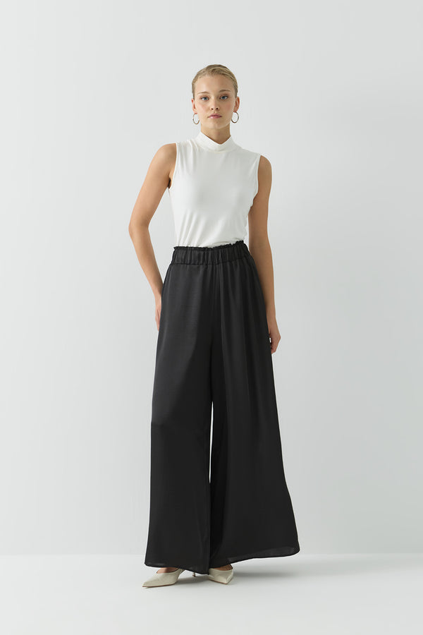 Beli Lastikli Bol Paça Pantolon Siyah