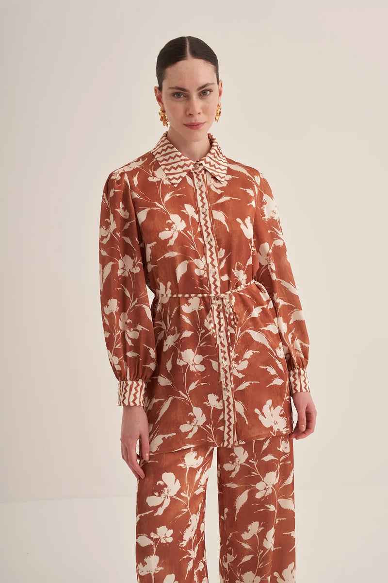 TABA KARAMEL DESENLİ SATEN TAKIM - Clande
