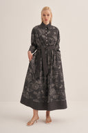 SİYAH FLORAL DENİM ELBİSE