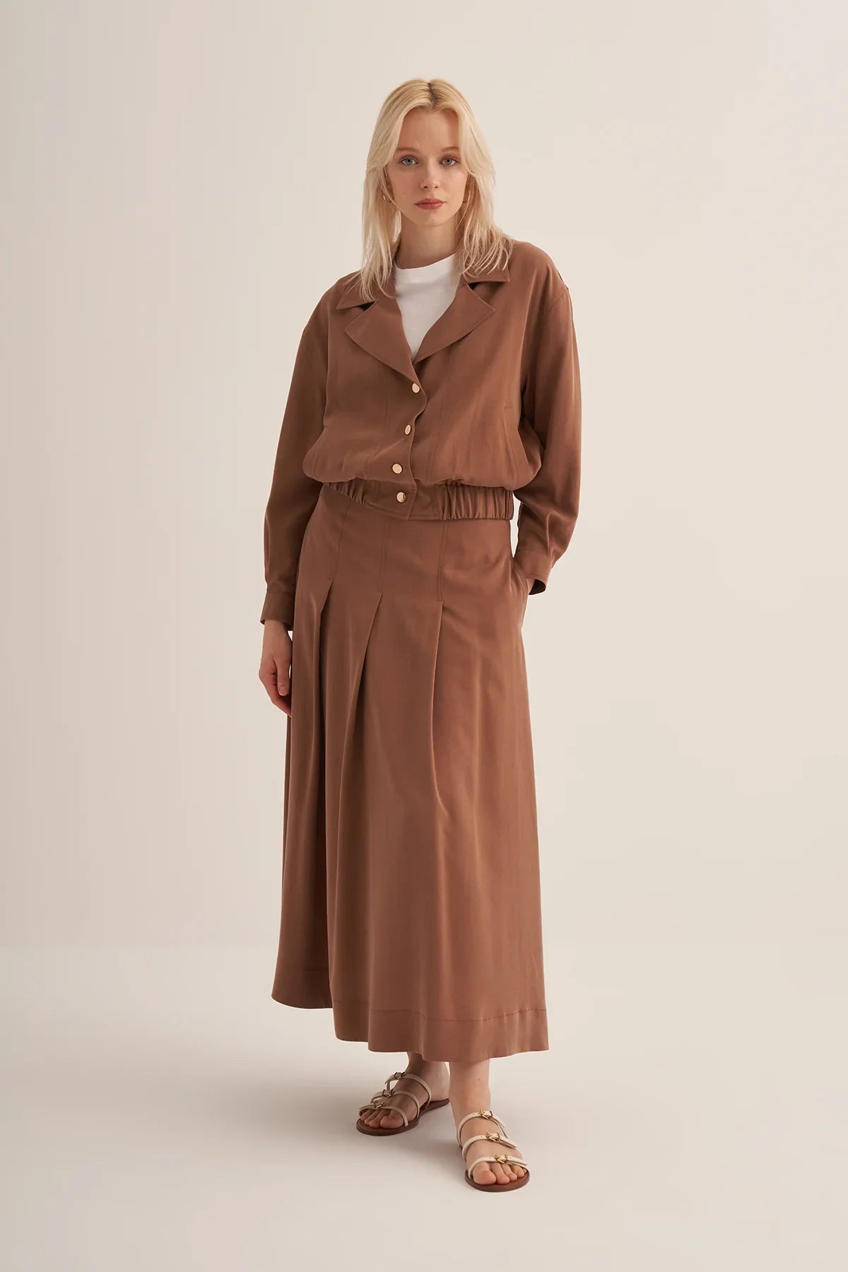 TABA LANVEN YAKA CEKETLİ ETEKLİ TENCEL TAKIM - Clande